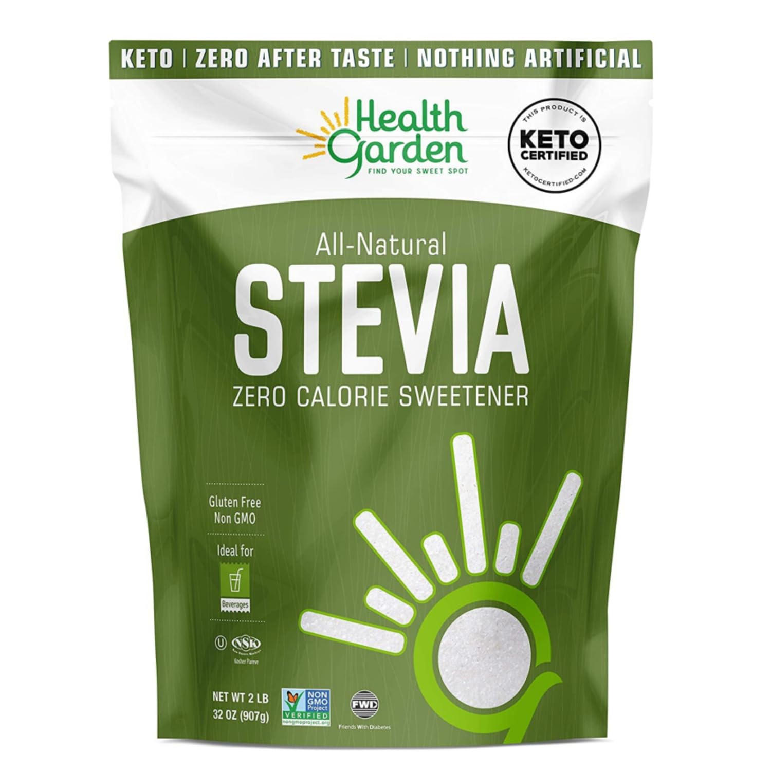 Health Garden Stevia Sweetener Powder - 4:1 Sugar Substitute - All Natural - Gluten Free - Keto Friendly - Tastes Like Sugar (2 Lbs)