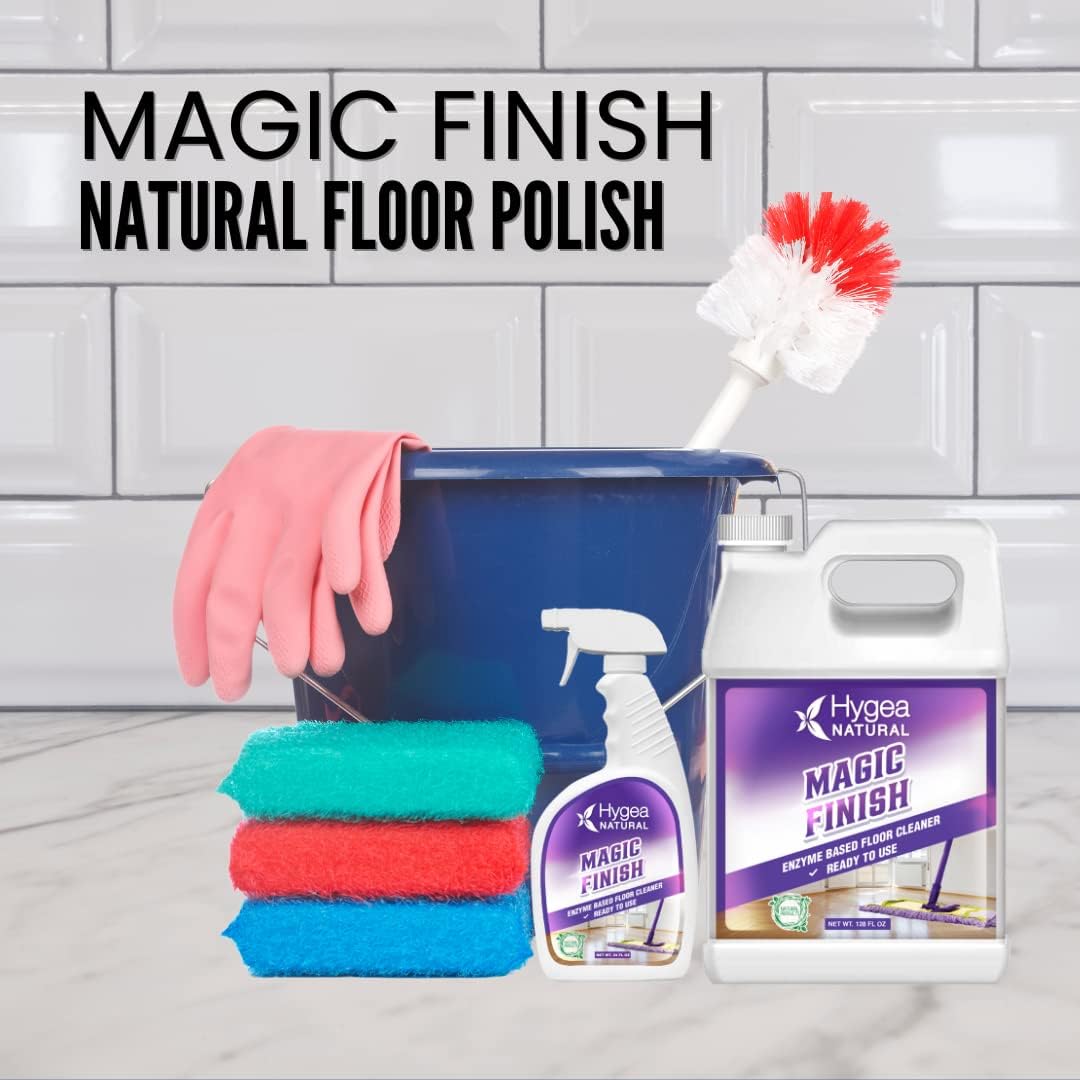 Magic Finish Natural Enzyme-Based No Rinse Floor Cleaner Eats Away Grease Buildup In Tile And Grout- Biodegradable Formula (24Oz 3 Pack)