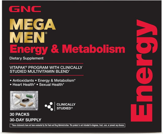 Gnc Mega Men Energy & Metabolism Vitapak | Clinically Studied | Energy, Heart Health, And Antioxidants | 30 Count