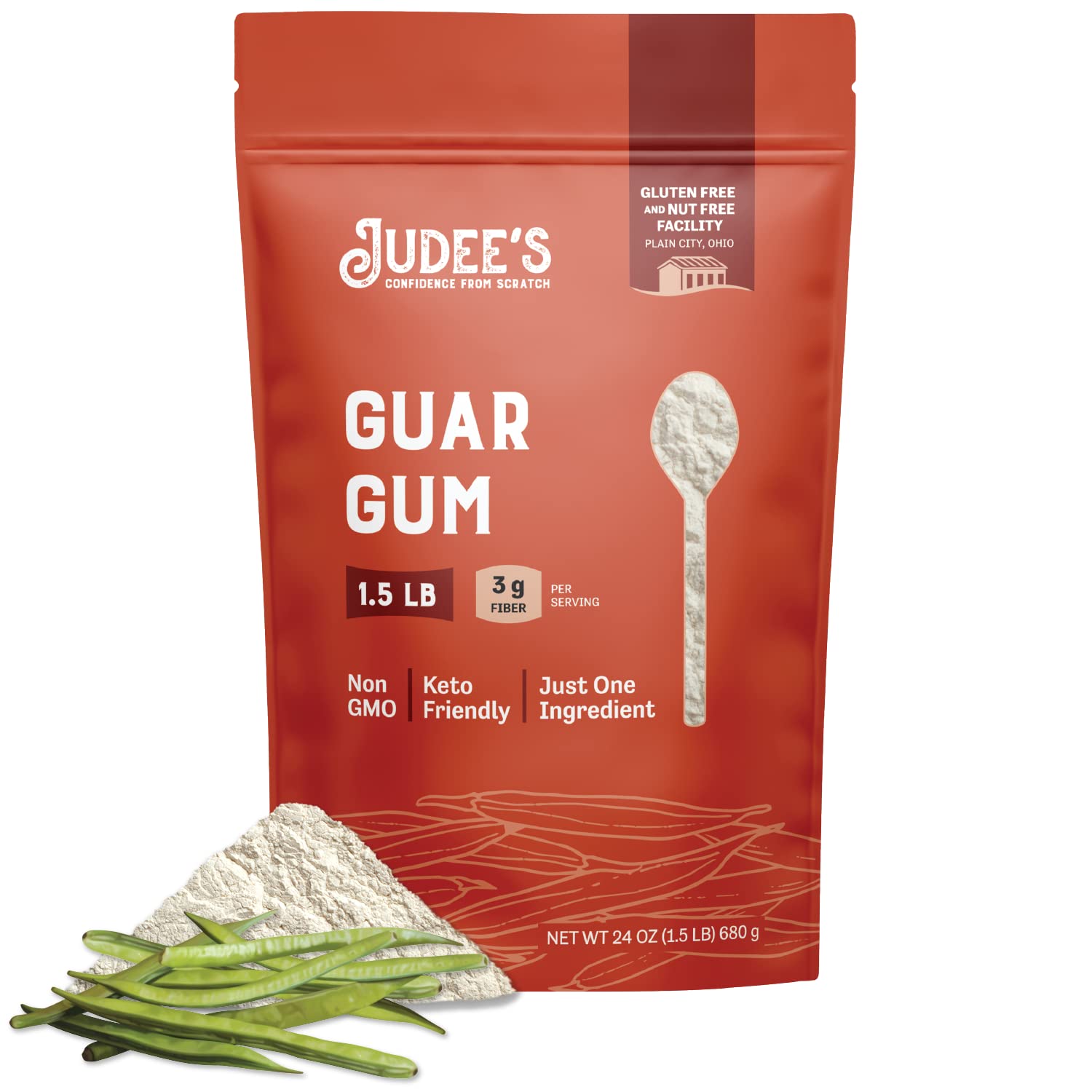 Judee’s Guar Gum Powder 1.5lb (24oz) - Keto-Friendly, Gluten-Free & Nut-Free - 100% Pure Guar Gum derived from Guar Beans - Low Carb Thickener - 3g Dietary Fiber per serving