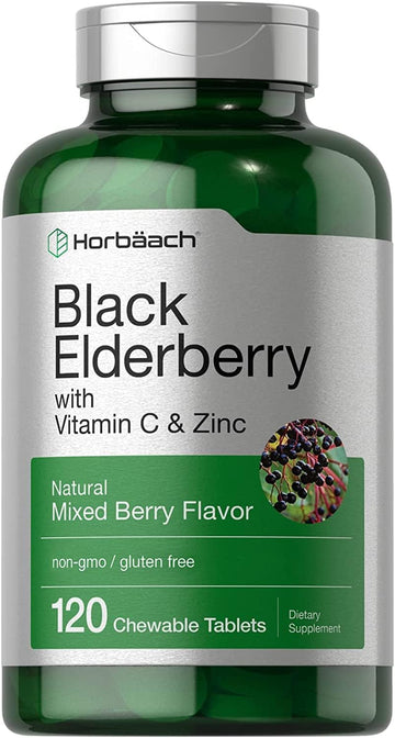 Horbäach Sambucus Elderberry, Vitamin C And Zinc Chewable Tablets | 120 Count | Immune Support Complex | Vegetarian, Non-Gmo, And Gluten Free Supplement