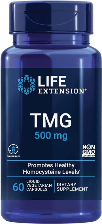 Life Extension Tmg 500 Mg – Trimethylglycine Supplement – Encourages Healthy Homocysteine Levels – Gluten-Free – Non-Gmo – Vegetarian – 60 Liquid Vegetarian Capsules