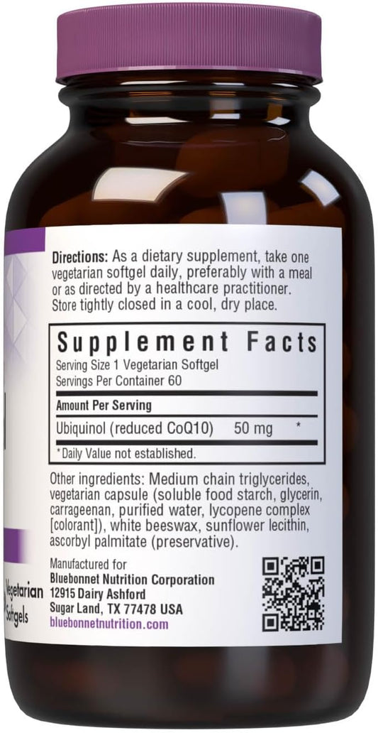 Bluebonnet Nutrition Cellular Active Coq10 Ubiquinol 100 Mg, Energy & Heart Health*, Non-Gmo, Gluten-Free, Soy-Free, Vegetarian Friendly, 30 Vegetable Softgels, 30 Servings