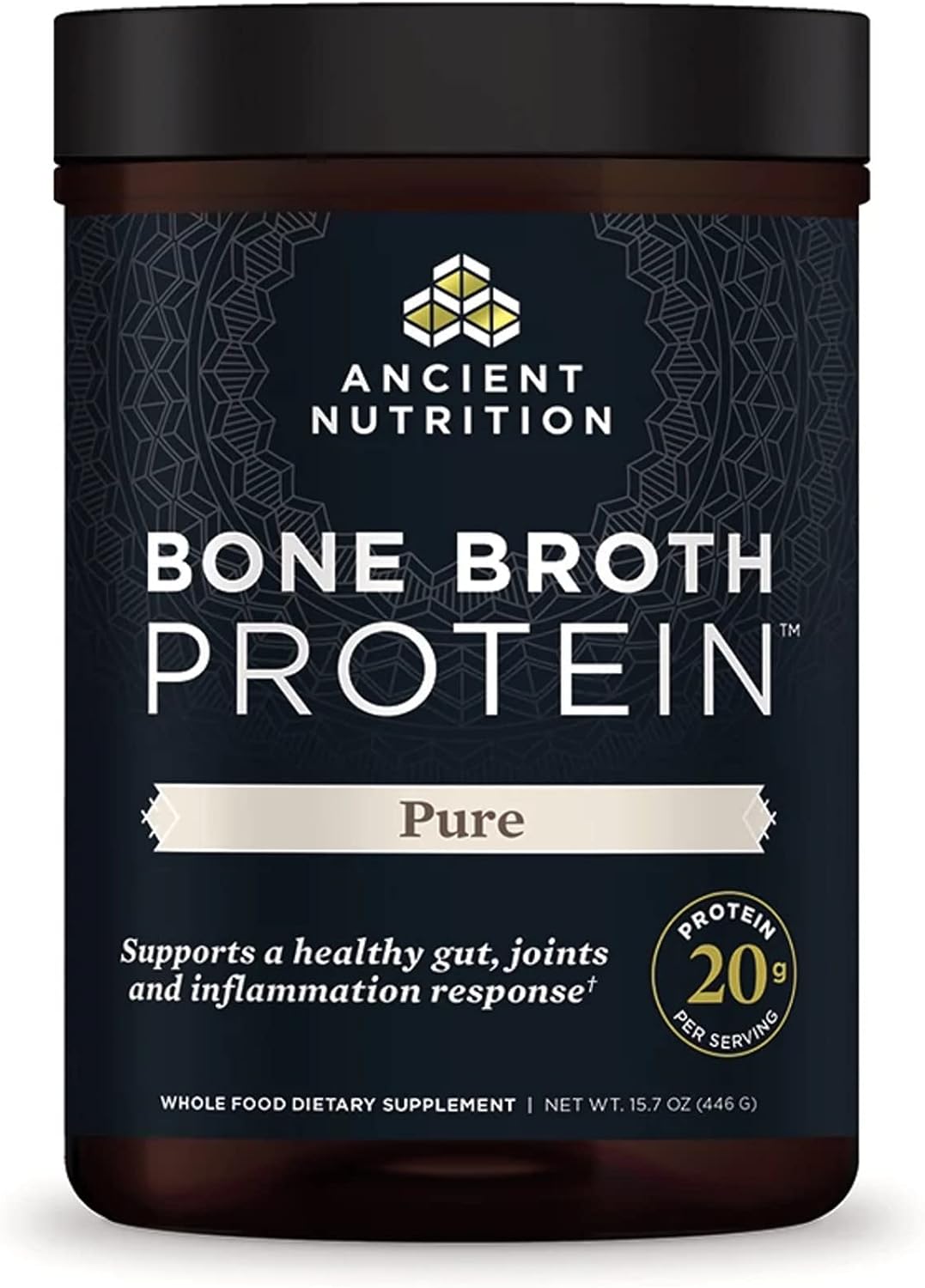 Ancient Nutrition Bone Broth Protein Powder, Pure Flavor, 20 Servings Size