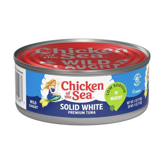 Chicken of the Sea Solid White Premium Albacore Tuna in Water, Low Sodium, Wild Caught Tuna, 5 oz. Can (Pack of 12)