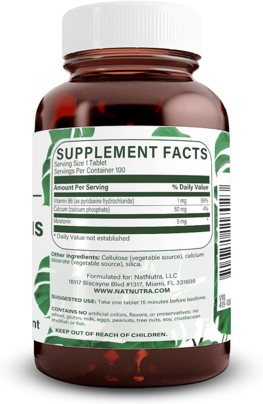 Natural Nutra Vegan Melatonin 5Mg With Vitamin B6, Fast Dissolve, Melatonin With Calcium For Optimal Sleep, Help To Normal Sleep, Gluten Free, 100 Tablets