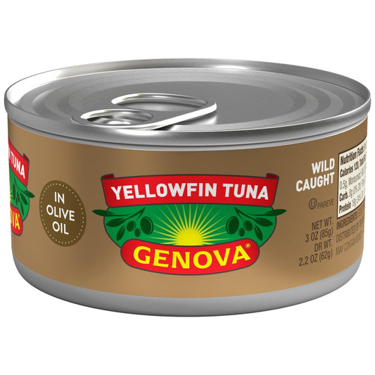 Genova Premium Yellowfin Tuna in Olive Oil, Wild Caught, Solid Light, 3 oz. Can (Pack of 24)