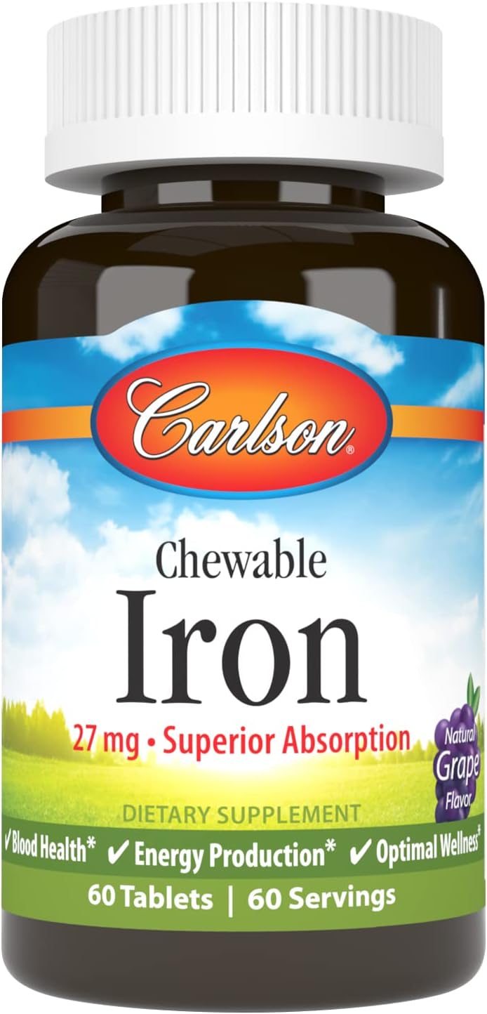 Carlson - Chewable Iron, 27 Mg - Superior Absorption, Blood Health, Energy Production & Optimal Wellness, Grape, 60 Tablets