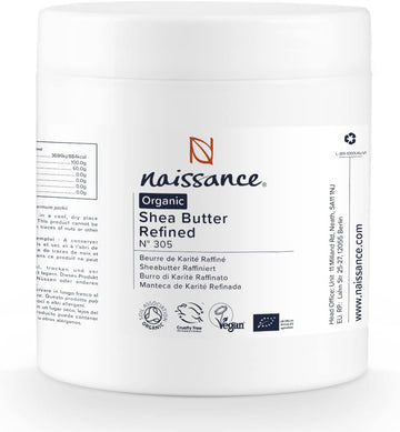 Naissance Organic Shea Butter (No. 305) - 500g - Pure, Natural, Refined, Certified Organic - Perfect For DIY Beauty Recipes, Body, Face, Hair Moisturiser - Hydrates & Protects Dry Skin