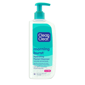Clean & Clear Morning Burst Oil-Free Hydrating Facial Cleanser With Bha, Cucumber & Aloe Extracts, Face Wash Gently Removes Oil & Pore Clogging Impurities, 8 Fl. Oz