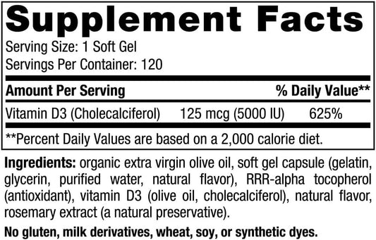 Nordic Naturals Vitamin D3 5000, Orange - 120 Mini Soft Gels - 5000 IU Vitamin D3 - Supports Healthy Bones, Mood & Immune System Function - Non-GMO - 120 Servings