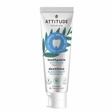 Attitude Toothpaste With Fluoride, Prevents Tooth Decay And Cavities, Vegan, Cruelty-Free And Sugar-Free, Whitening, Peppermint, 4.2 Oz