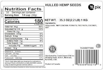 Yupik Seeds, Hulled Canadian Hemp, 2.2 lb, Pack of 1