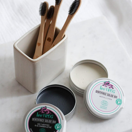 Lov'Frog - Children'S Toothbrush With Activated Charcoal - Biodegradable Bamboo Handle - Soft Bristles Infused With Activated Carbon - Clover Design