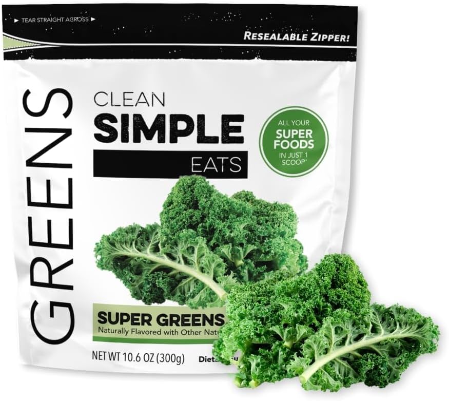 Clean Simple Eats Super Greens Powder Mix, Greens Superfood Powder Smoothie & Juice Mix, Gluten Free, Includes Powerhouse Superfoods Chlorella & Spirulina Powder Organic (30 Servings)