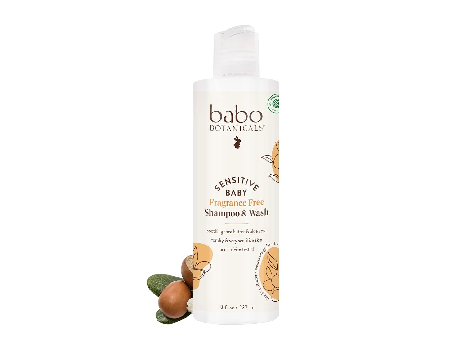 Babo Botanicals Sensitive Baby Fragrance-Free 2-In-1 Shampoo & Wash - Shea Butter, Calendula & Aloe Vera - Ewg Verified - Cruelty-Free - Vegan - Pediatrician Tested - For Babies & Kids