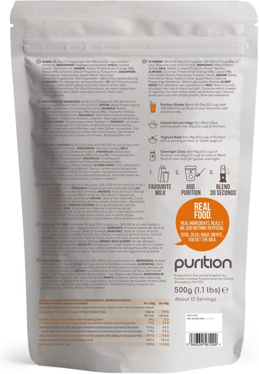 Purition Chocolate Orange Large Bag | Premium High Protein Powder for Keto Shakes and Smoothies with Only Natural Ingredients for Weight Management | 1 x 12 Meal Bag : Amazon.co.uk: Health & Personal Care