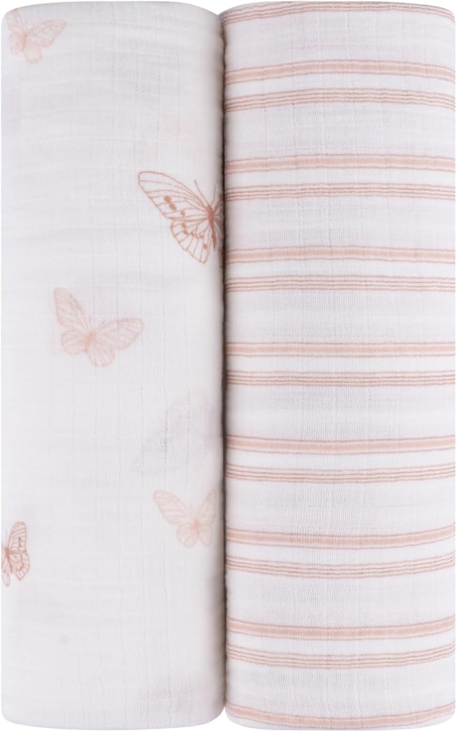 Ely'S & Co. Muslin Swaddle Blankets 2-Pack For Baby Girl, 100% Cotton Muslin Extra Large Swaddle Receiving Blankets, 47”X47” (Pink Butterflies + Stripes)