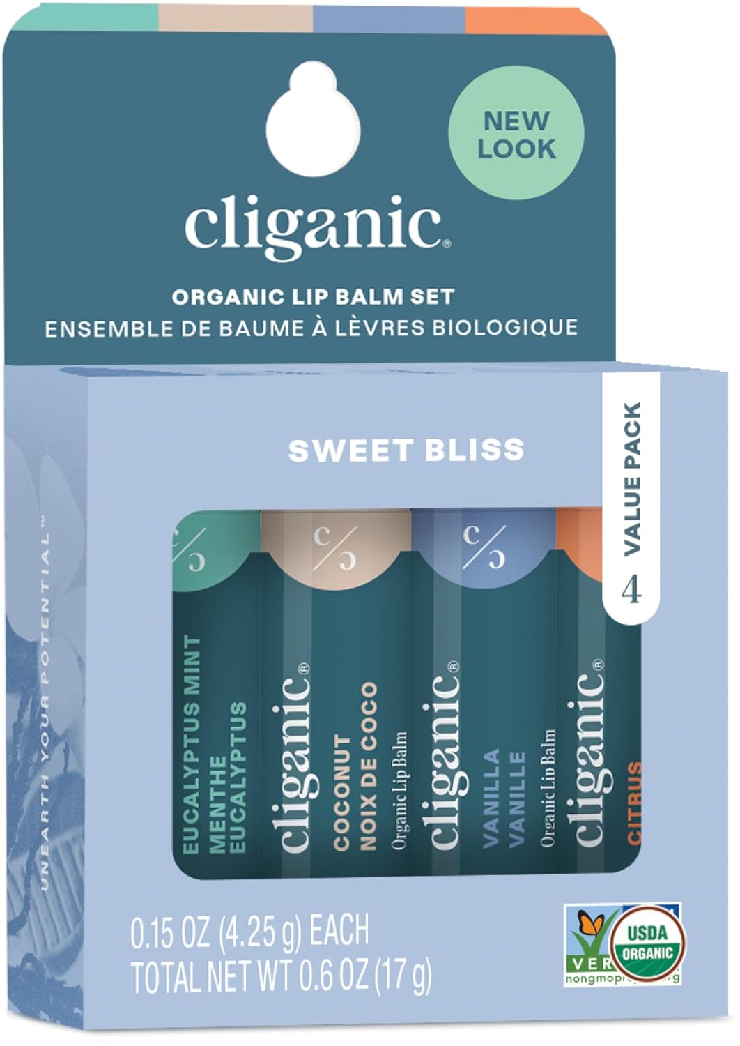 Cliganic Organic Lip Balm 4 Pack - Sweet Bliss