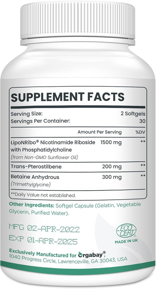 Liposomal Nicotinamide Riboside 2000 Mg With Tmg And Pterostilbene, Boosting Nad+, Support Healthy Aging, 180 Count