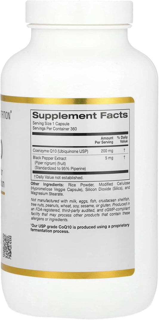 California Gold Nutrition Coq10 Usp With Bioperine®, 200 Mg, 360 Veggie Capsules