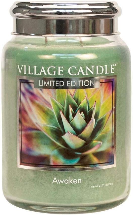 Village Candle Awaken Large Apothecary Jar Candle, 21.25 Oz, Traditions Collection, Green