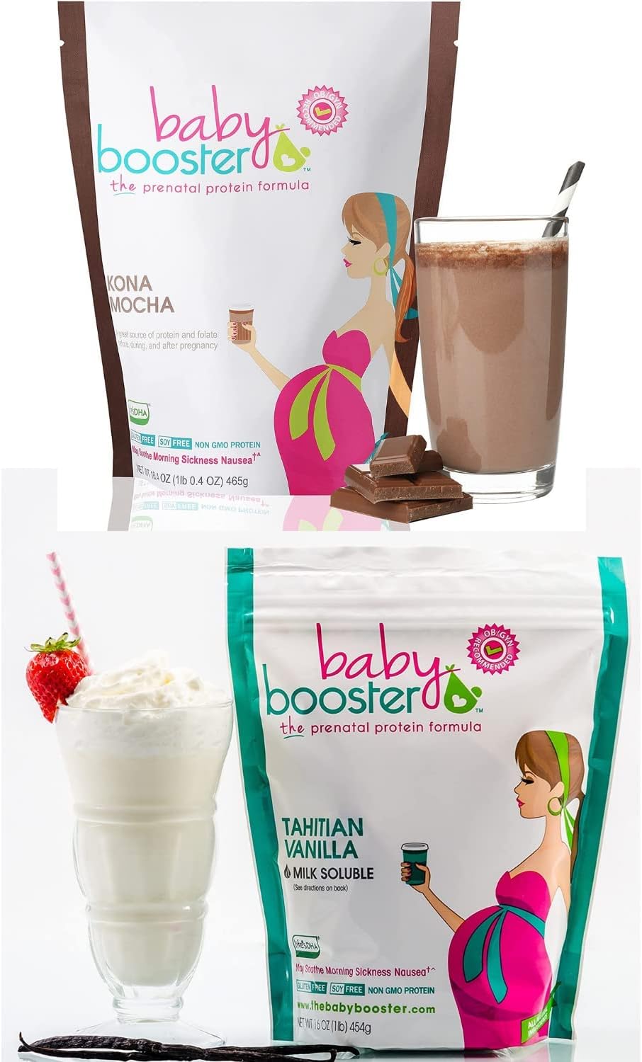 Baby Booster Prenatal Vitamin Supplement Shakes, Kona Mocha and Tahitian Vanilla