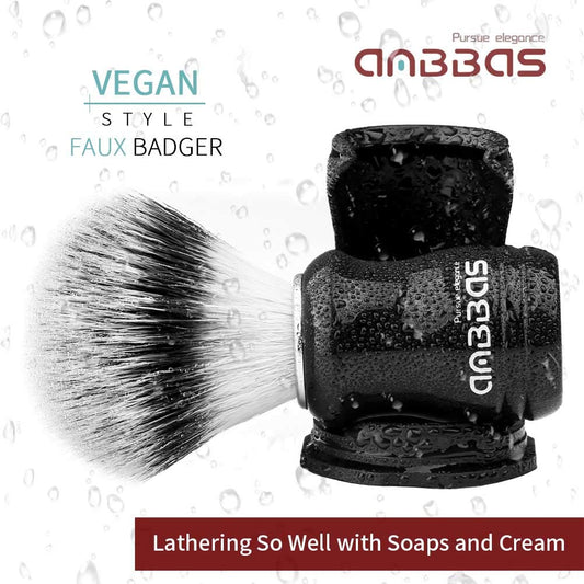 Anbbas Synthetic Badger Shaving Brush With Black Holder Stand,Resin Handle Foam Brush 2In1 Set For Men Wet Shave