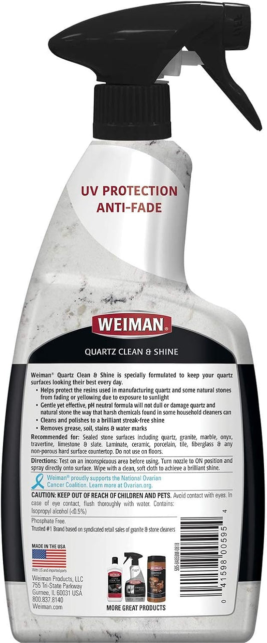 Weiman Quartz Countertop Cleaner and Polish - 24 Ounce with Microfiber Cloth - Clean and Shine Your Quartz Countertops Islands and Stone Surfaces with UV Protection