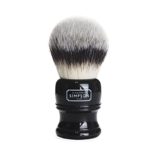 Alexander Simpsons Trafalgar 3 Black Shaving Brush - T3 Synthetic High Density Fibre Handle - Simpson Shaving Brushes - Wet Shave Deluxe Thick & Luxurious Lather Dense Extra Soft Bristles