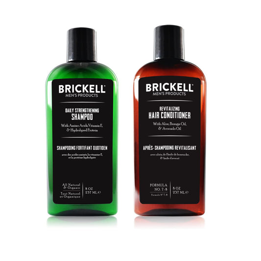 Brickell Men'S Daily Revitalizing Hair Care Routine, Shampoo And Conditioner Set For Men, Mint And Tea Tree Oil Shampoo, Strength And Volume Enhancing Conditioner, Natural And Organic, Gift Set