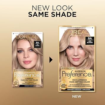 L'Oreal Paris Superior Preference Fade-Defying + Shine Permanent Hair Color, 8A Ash Blonde, Pack Of 1, Hair Dye