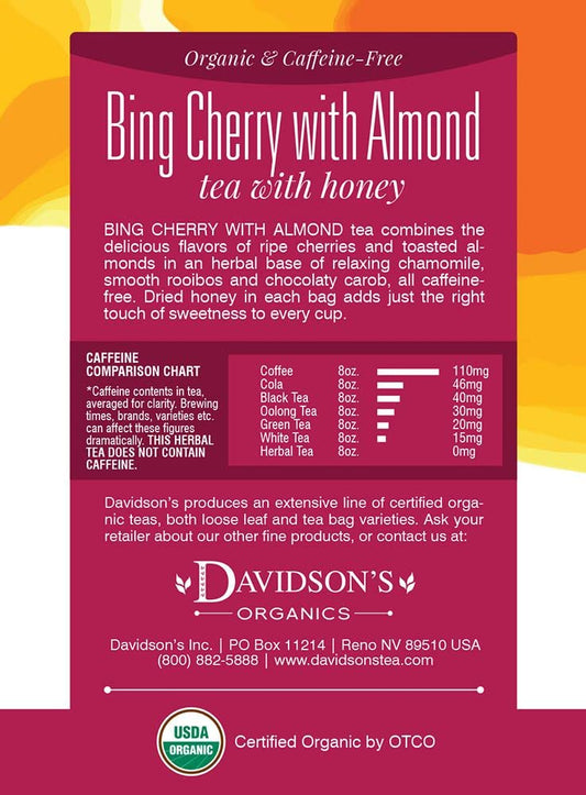 Davidson'S Organics, Bing Cherry With Almond, 8-Count Tea Bags, Pack Of 12