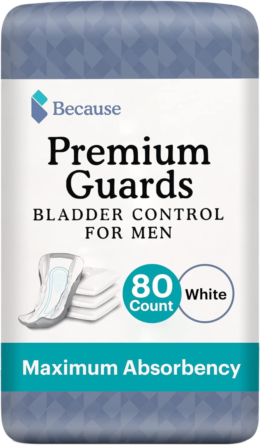 Because Premium Guards For Men – Discreet, Individually Wrapped Bladder Control Liners – Maximum Absorbency - 80 Count (4 Packs Of 20)