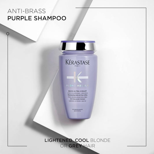 Kérastase Blond Absolu, Anti-Brass Purple Shampoo, Toning, For Cool Blondes And Grey Hair, With Hyaluronic Acid And Edelweiss Flower, Bain Ultra Violet, 250 Ml