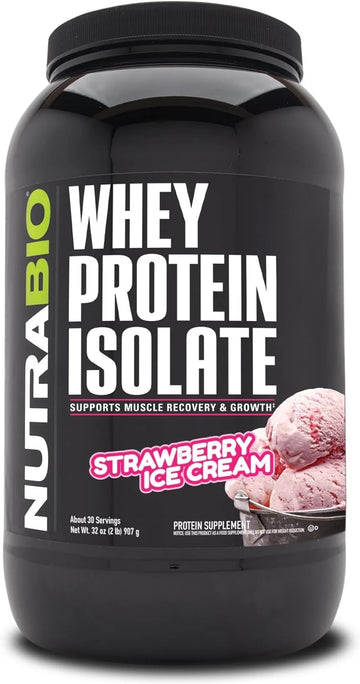 NutraBio Whey Protein Isolate Supplement ? 25g of Protein Per Scoop with Complete Amino Acid Profile - Soy and Gluten Free Protein Powder - Zero Fillers and Non-GMO - Strawberry Ice Cream - 2 Lbs