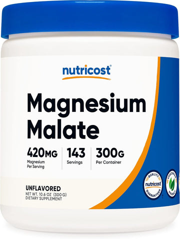 Nutricost Magnesium Malate Powder (300g) - 420mg of Magnesium Per Serving - Non-GMO, Gluten Free