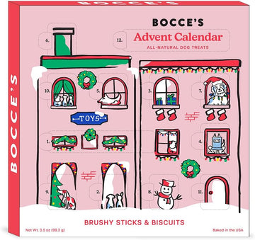 Bocce'S Bakery All-Natural, Seasonal, 12 Day Advent Calendar For Dogs With Wheat-Free, Limited Ingredient Brushy Sticks And Biscuits Dog Treats, 3.5 Oz