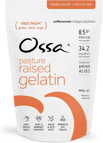Ossa Bovine Gelatin Powder – 100% Natural, Pasture-Raised Beef Gelatine | Unflavoured Protein Powder With Collagen & Amino Acids | Keto, Paleo & Gut Health Support | 400G