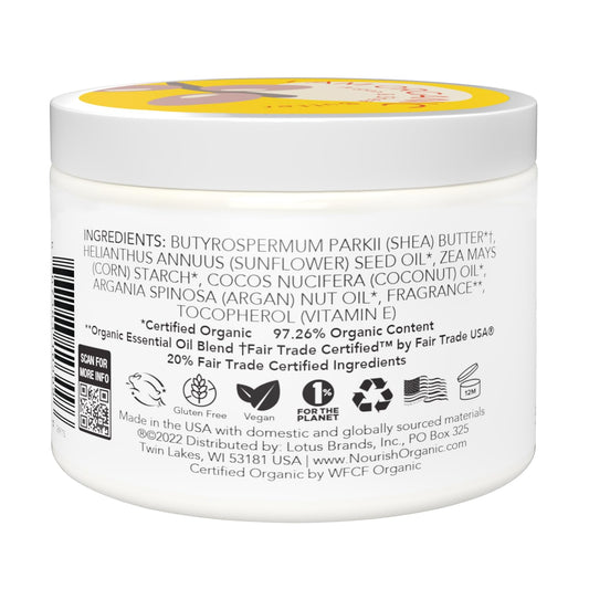 Nourish Organic Argan & Shea Butter – Vanilla Body Butter With Coconut Oil For Skin, Body Lotion For Dry Skin + Washable Cotton Round