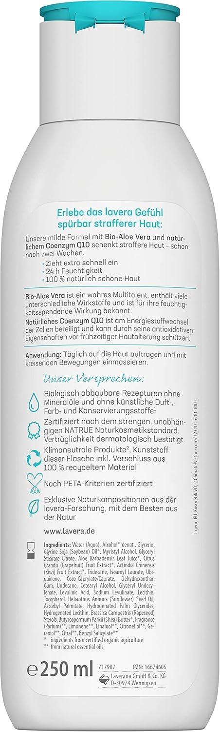 Lavera Basis Sensitiv Body Lotion Firming - Aloe Vera & Natural Coenzyme Q10 - Improved Skin Elasticity In 14 Days - Peta Certified - Biodegradable - Vegan - Natural Cosmetics - 8.45 Fl.Oz