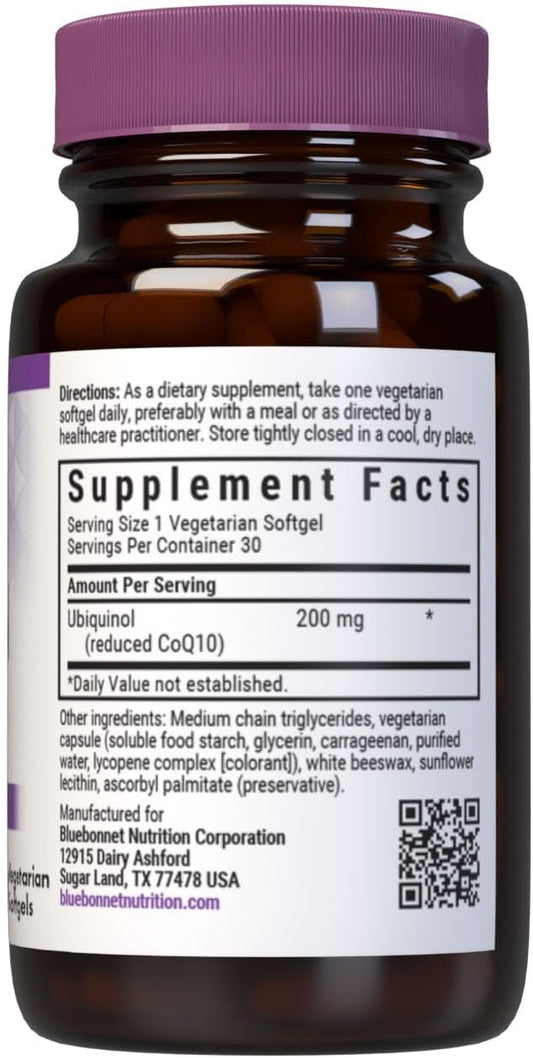 Bluebonnet Nutrition Active Coq10 Ubiquinol 200Mg Vegetarian Softgels, Heart & Cellular Health From Kaneka, Non Gmo, Gluten, Soy & Milk Free, White, 30