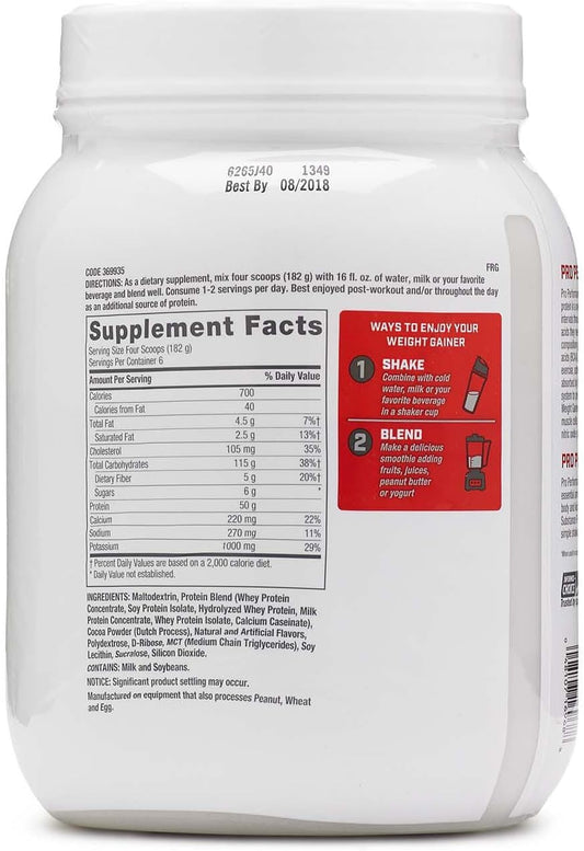Gnc Pro Performance Weight Gainer Protein Powder, 50G Protein, High Calorie, 700 Calories, Supports Mass And Muscle Recovery, Mct, Bcaa, 3Rd Party Tested, Double Chocolate, 6 Servings, 2.5 Lbs