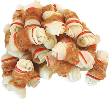 Dog Treats Chicken Wrapped Rawhide Bones for Small Dog Treats Puppy Chews Snacks Promotes Healthy Chewing Chicken Wrapped Knot 2.5" 0.5lb