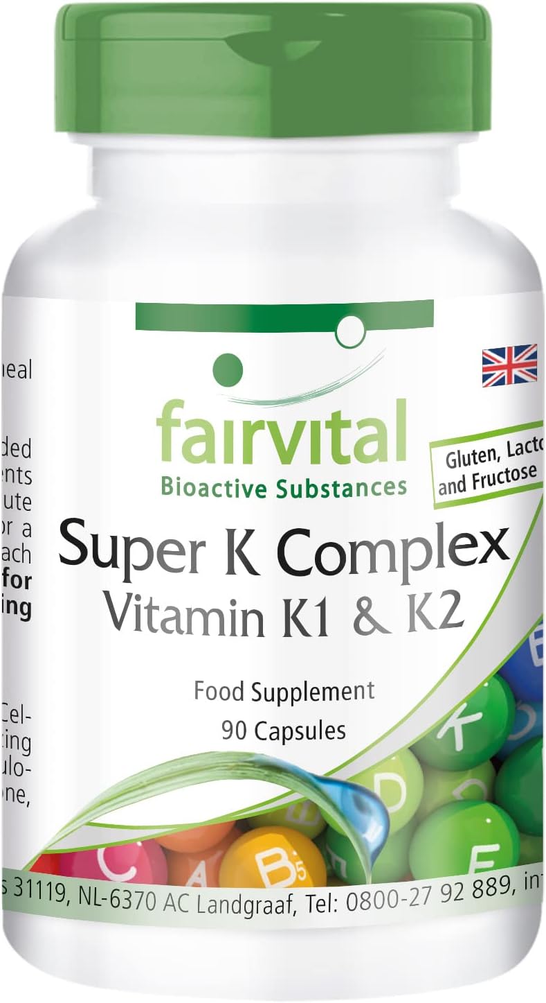 Fairvital | Super K complex - BULK PACK for 3 months - VEGAN - HIGH DOSAGE - 90 capsules - vitamin K1 (phytomenadione) and K2 (menaquinone MK-7)