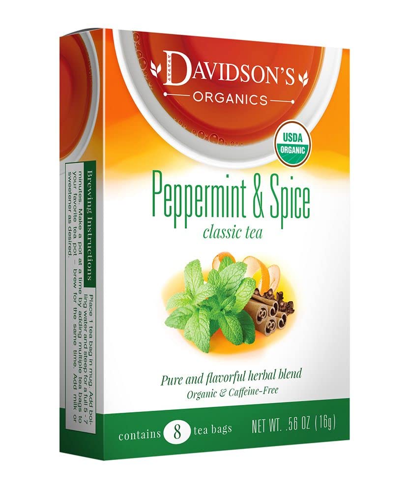 Davidson'S Organics, Peppermint & Spice, 8-Count Tea Bags, Pack Of 12