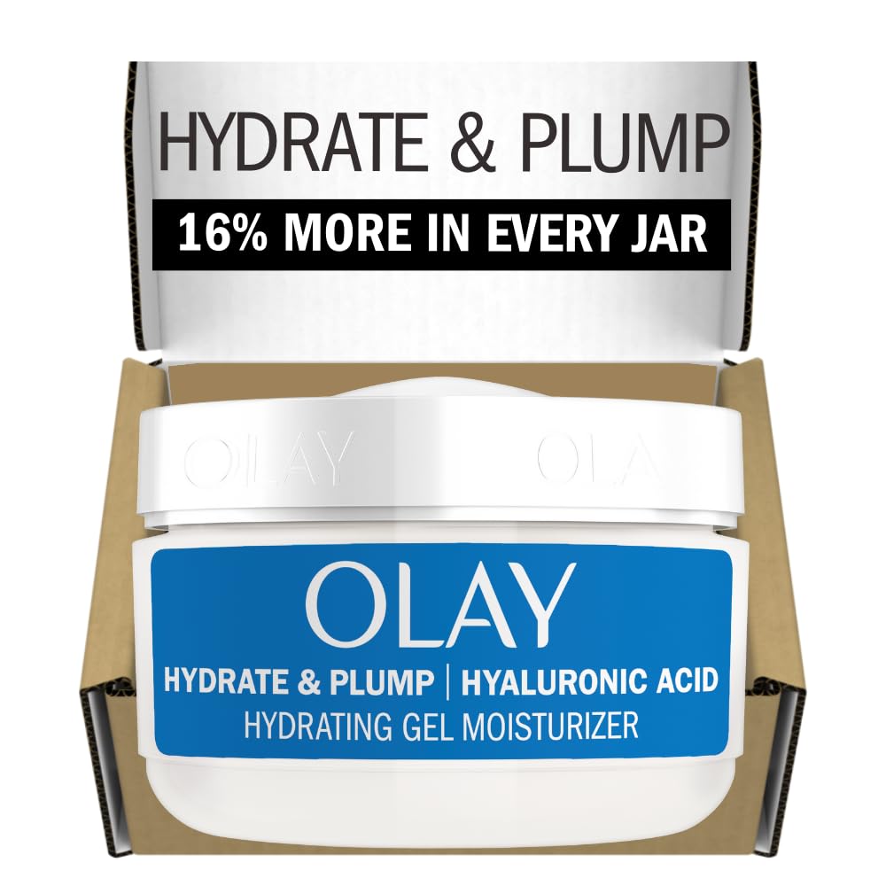 Olay Plump & Hydrate Hyaluronic Gel Face Moisturizer, 2 Oz Fragrance Free Hydrating Gel Moisturizer For Dry Skin With Hyaluronic Acid And Niacinamide, Recyclable Eco Jar Packaging