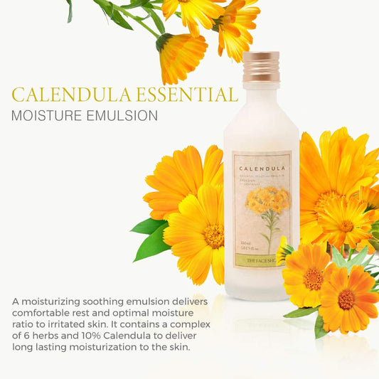 The Face Shop Calendula Essential Moisture Emulsion | Moisture Emulsion For Comfortable Rest & Optimal Moisture Ratio To Irritated Skin | Daily Skincare With Moisturizing & Soothing Formula, 5.0 Fl Oz