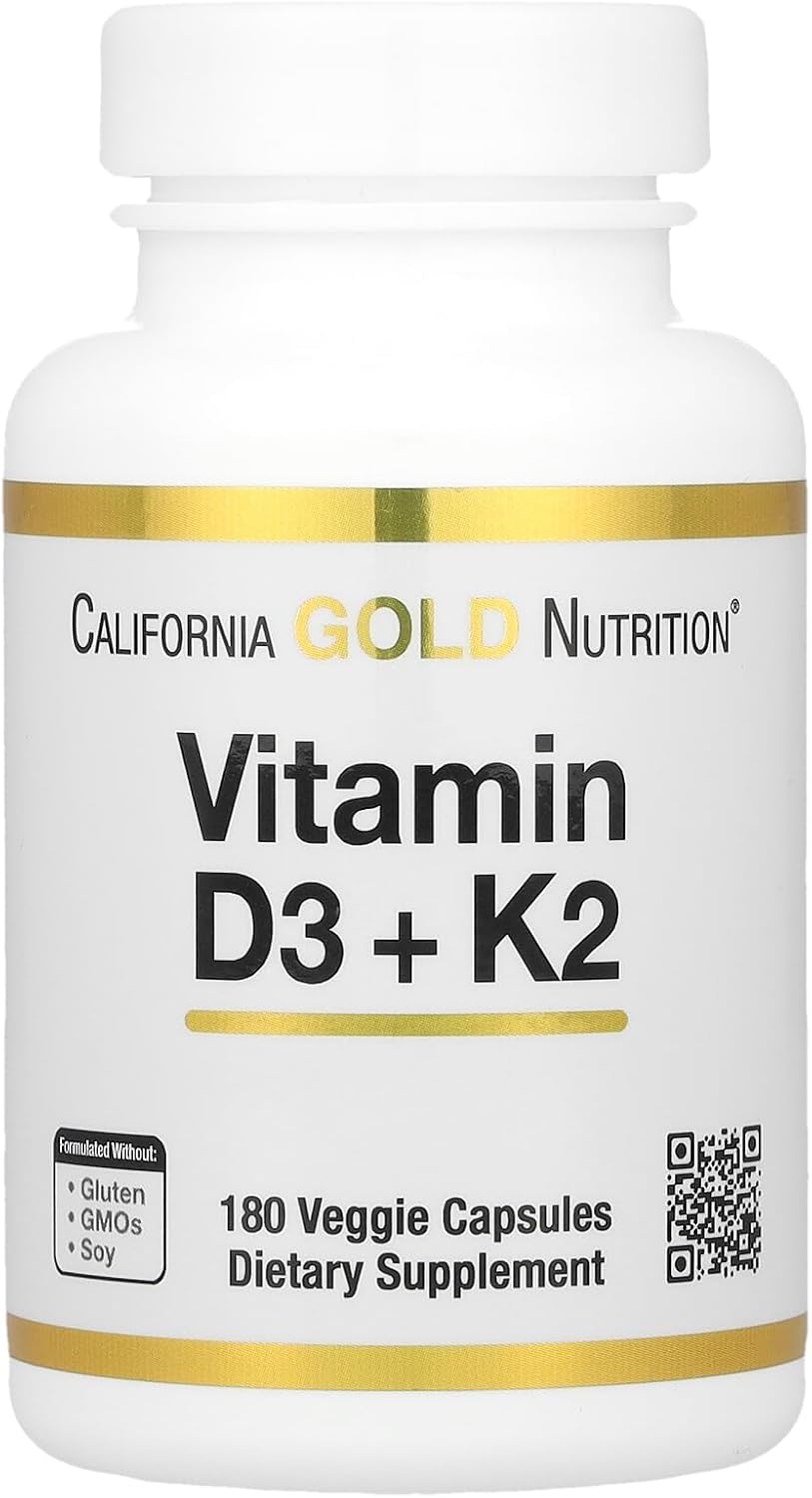 California Gold Nutrition Vitamin D3 + K2, 180 Veggie Capsules