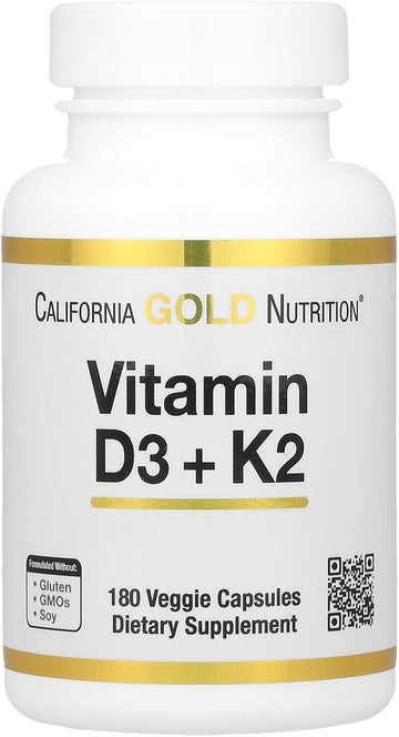 California Gold Nutrition Vitamin D3 + K2, 180 Veggie Capsules